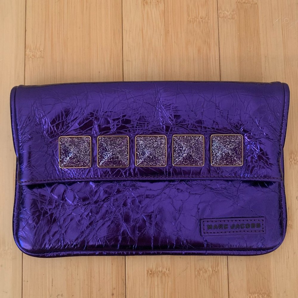 Marc Jacobs Metallic Purple Leather Glitter Clutch